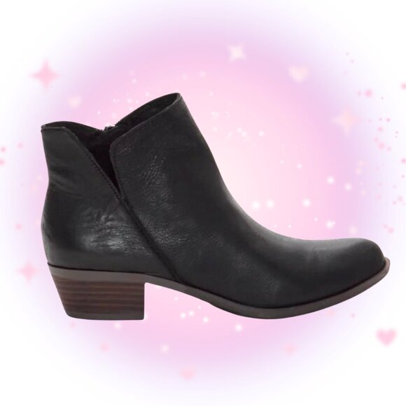 Lucky Brand Banterr Black Soft Leather Faux Fur Lining Ankle Bootie Women's Sz 6 - Picture 1 of 6